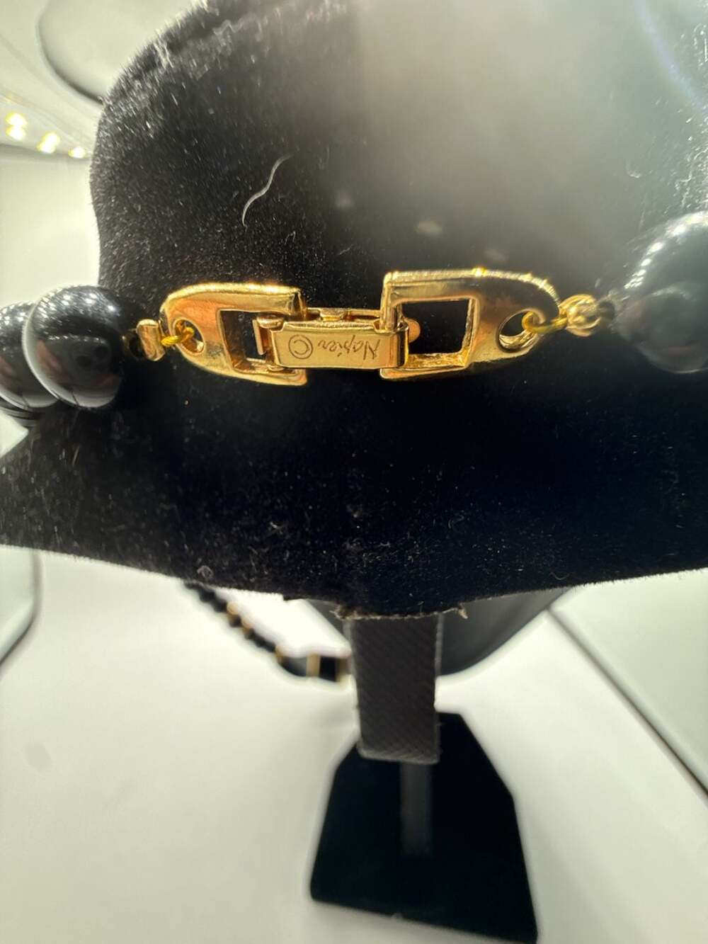 Vintage Napier Black Lucite and Gold-Tone Beaded Necklace - Picture 3 of 4